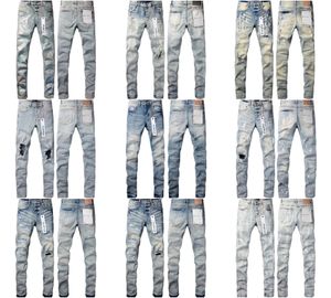 Paarse herenjeans gescheurd motorfiets slanke rechte legging ontwerper True Stack mode-jeans trendmerk retro broek heren paars merk