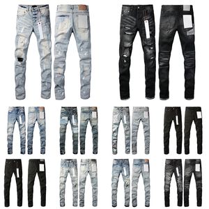Man Paarse gescheurde motorrijder Slim rechte magere broek Designer Stack Fashion Jeans Trend Brand Vintage Pant Mens