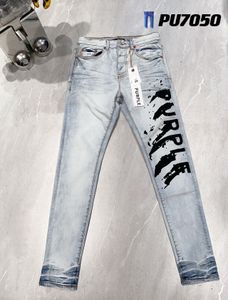 Homme violet déchiré Biker mince droit pantalon maigre concepteur pile taille américaine jean tendance marque Vintage pantalon hommes 29-40 7050