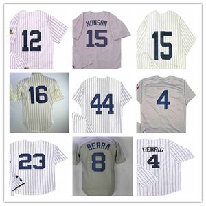 Man Retire Retro New Ny York Vintage Baseball Jersey 4 Lou Gehrig 8 Yogi Berra 23 Don Mattingly 15 Thurman Munson 44 Reggie Jackson 16 Whitey Ford 12 Ron