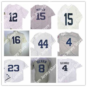 Homme Retire Retro Vintage Baseball Jersey 4 Lou Gehrig 8 Yogi Berra 23 Don Mattingly 15 THURMAN MUNSON 44 REGGIE JACKSON 16 WHITEY FORD 12 RON BLOMBERG