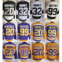 Man Retro Hockey 23 Dustin Brown Jerseys Vintage Classic 99 Wayne Gretzky 20 Luc Robitaille 32 Kelly Hrudey Retire All Stitch Zwart Wit Geel Paars Teamkleur