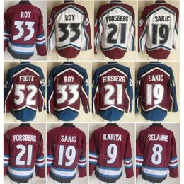 Man Retro Hockey 52 Adam Foote Jerseys Vintage Classic 21 Peter Forsberg 19 Joe Sakic 33 Patrick Roy 8 Teemu Selanne 9 Paul Kariya Retire CCM Stitch voor sportfans