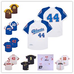 Homme Rétro Negro League Baseball Jerseys Pull Crackers 10 Chipper Jones 44 Hank Aaron 19 Tony Gwynn 42 BROOKLYN ROYAL BUTTON-DOWN 27 Jersey