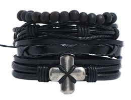 Bracelet en cuir de vachette pour homme, bricolage, perles tissées à la main, combinaison croisée multicouche, taille du Bracelet peut être ajustée, 4 styles/1 ensemble