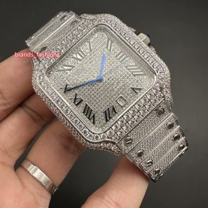 MAN'S ICED OUT DIAMOND WORTH FULL Diamond Silver en acier inoxydable en acier inoxydable Romannumerals CZ Good Good Mouvement automatique Hip Hop