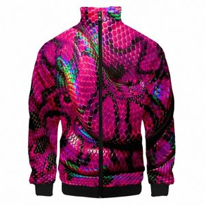 Veste de l'homme Lg manches drôle 3D imprimé rose peau de serpent streetwear plus taille col haut veste vêtements homme automne manteau 4xl E2sT #