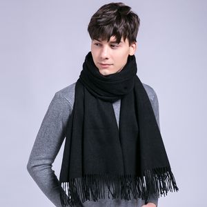 Man's winter 100% wol sjaal kasjmier wol dikker solide warme sjaals en wraps voor mannen pashmina demper pure wol sjaals