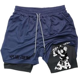 Man Shorts Anime Performance Gedrukte mannen Gym Casual Sports Compressie Shorts Workout Running Mesh 2 In 1 Sport Short Pants M-3XL Running Basketball Gry Workout