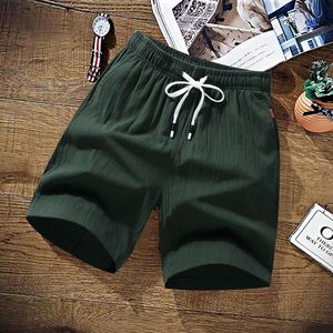 Man Shorts Summer Solid Casual Men 100% Cargo Brand Beach Shorts Cotton Linen Boardshort Asia Grootte M-9XL Running Basketball Gry Training