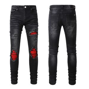 Man skinny denim jeans Designer Riped jeans voor heren Distressed Rip Torn Biker Black 20ss Motorcycle Jogger Zipper Slim Fit Straight Hole Hip Hop Regular Rock Stretch