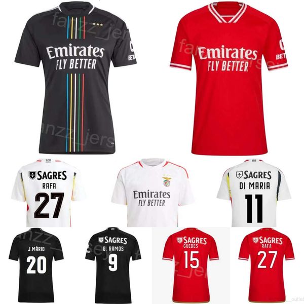 Homme SL Benficas 27 RAFA Soccer Jerseys 2023 24 Club Team 11 DI MARIA 10 KOKCU 87 NEVES 33 MUSA 8 AURSNES 7 NERES 19 TENGSTEDT Maillot de football noir rouge blanc Kits uniforme