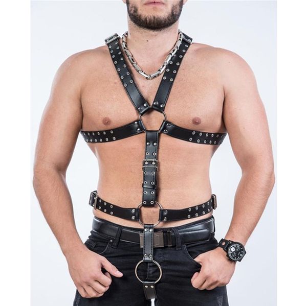 Homme SM PU cuir harnais ceinture réglable fétiche Gay sexy corps poitrine Body érotique discothèque sexy Costumes