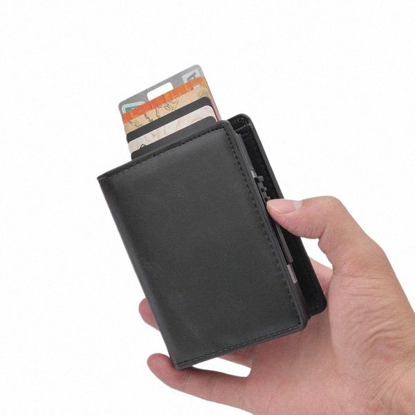 Homme Smart Wallet Busin Titulaire de la carte Hasp Rfid Portefeuille Aluminium Métal Crédit Busin Mini Card Wallet 09jb #