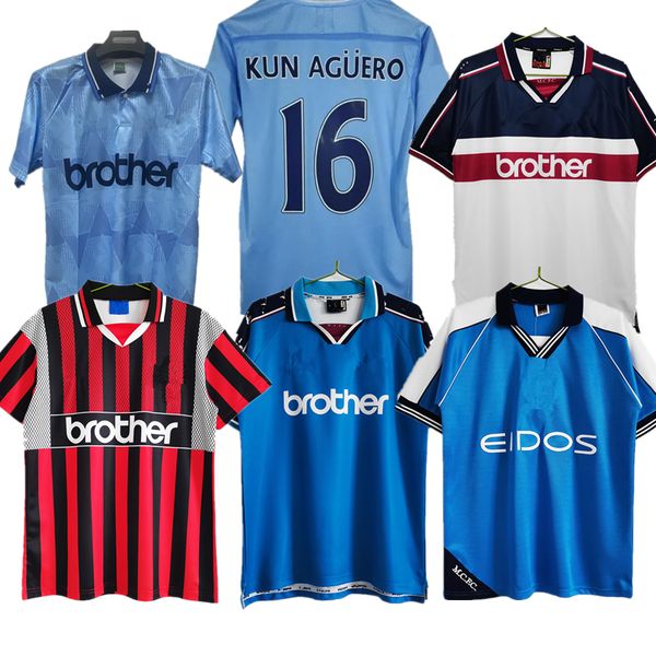 Maillots de football homme 1989 1997 1998 1999 1994 Man City Retro Gallagher Haaland Homme classique DZEKO KUN AGUERO BALOTELLI NASRI SILVA Maillot de football