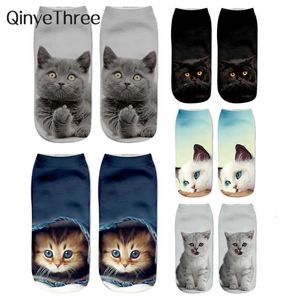 coton Imprimer Compression Homme Nouveau 3D Chaussettes En Gros Drôle Mignon Dessin Animé Chaton Unisexe Créatif Coloré Multiple Chat Visage Heureux Bas Cheville Pour Les Femmes Dropship