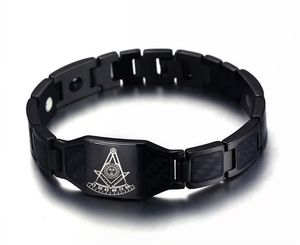 Past Master Demolay Shrine Pulsera de cadena de eslabones masónicos Símbolos masónicos Brazalete Hombre Acero inoxidable Energía magnética Fibra de carbono Beneficios para la salud Pulsera Joyería