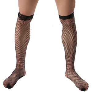 Medias de hombre para lencería de hombre, medias pequeñas de malla por encima de la rodilla, medias de encaje hasta la pierna, ropa exótica caliente, ropa Sexy