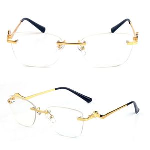 Gafas de sol para hombre para mujer, gafas de sol de diseñador, monturas para gafas, patillas con cabezas de pantera, accesorios para gafas con forma sin marco de metal, gafas Carti