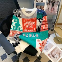 Suéter de hombre Japonés Retro Navidad Y2k Color Blocking Suéteres de punto para hombres Jerséis High Street Parejas usan Top suelto 240113