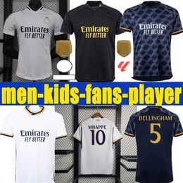 24 25 Jerseys de fútbol de Bellingham Valverde Vini Jr Madrids 2024 2025 Rodrygo 9 Versión de Fan Player de 10 Mbappe Camas de fútbol Camavavinga Kit Hala Real Kids Uniforme