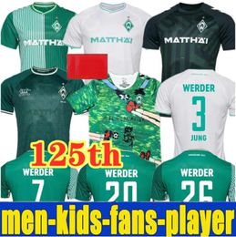 125 anniversaire 2023 2024 Werder Brême Jersey de football spécial Marvin Ducksch Leonardo Bittencourt Black Keita 23 24 Friedl Pieper Football Shirts Green Kids