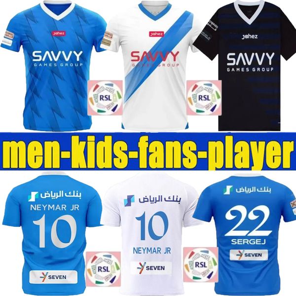 Neymar JR 2023 2024 Al Hilal Saudi Soccer Jerseys 23 24 Home Away Player Fans Version Malcom Neves Sergej Vietto Koulibaly Lghalo White Black Kids Kit Kit Football Shirts