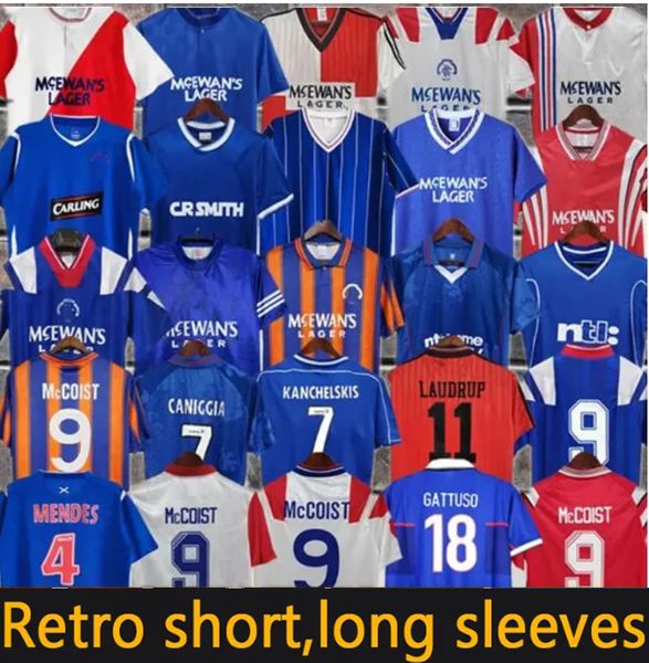 87 90 92 93 94 95 96 97 99 01 08 GLASGOW RANGERS FC Retro Soccer Jerseys Gerrard Gascoigne Laudrup Gerrard McCoist Shirt Football Away 1995 1996 1997 Blue White Red Red