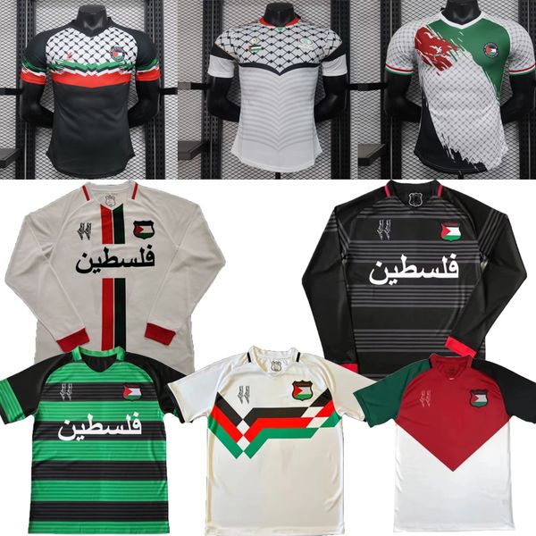 2023 2024 Palestine Football Jersey Black Center Stripe Red Green Anglais Commémorative Football Shirt War 23 24 mars Football Uniforme à manches longues Blanc Blanc