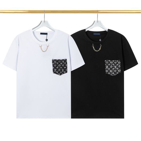 Camisetas para hombre Camiseta de diseñador de verano Moda para hombre Bolsillo en el pecho de manga corta con cadena Hip Hop Streetwear Camisetas Camisetas casuales para hombre Camisetas Tamaño asiático M-3XL