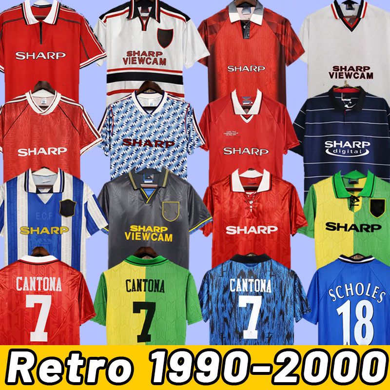 Man Utd r￩tro Soccer Jerseys Giggs Beckham Cantona Champion Solskjaer 1990 1991 1992 1993 1994 1995 1996 1997 1998 1999 United