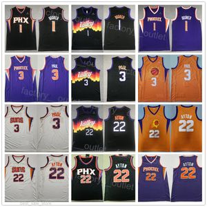 Man Valley Basketball Devin Booker Jersey 1 DeAndre Ayton 22 Chris Paul 3 All gestikte ademende team zwart paars wit oranje kleur voor