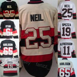 Homme Vintage Hockey 11 Daniel Alfredsson Jersey 6 Bobby Ryan 65 Erik Karlsson 19 Jason Spezza 25 Chris Neil Rétro Classique CCM Broderie Respirant Team Couleur Haute