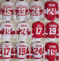 Homme Vintage Hockey 16 Vladimir Konstantinov Jersey Classique CCM 17 Brett Hull 24 Chris Chelios 19 Steve Yzerman 91 Sergei Fedorov Rétro 75e Anniversaire Broderie