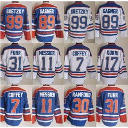 Man Vintage Hockey 30 Bill Ranford Jerseys Retro 7 Paul Coffey 89 Sam Gagner 17 Jari Kurri 99 Wayne Gretzky 31 Grant Fuhr 11 Mark Messier Klassiek CCM Borduren Goed
