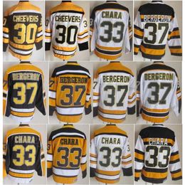 Hombre Vintage Hockey 33 Zdeno Chara Jerseys CCM Classic 37 Patrice Bergeron 30 Gerry Cheevers 9 Johnny Bucyk 12 Adam Oates Costura retro 75 Aniversario Retirarse alto