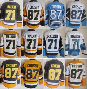 Homme Vintage Hockey 71 Evgeni Malkin Jersey Rétro CCM 87 Sidney Crosby Classic Team Couleur Noir Blanc Bleu Jaune Broderie Et Couture Retraite Pur Coton Haute