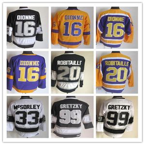 Wayne Gretzky LA CCM Vintage Hockey Jerseys 33 Marty McSorley 20 Luc Robitaille 16 Marcel Dionne Gestikte Retro Uniformen Zwart Wit Geel Paars Afwisselend