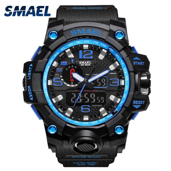 Reloj de hombre 2017 SMAEL Marca Relojes deportivos Fecha Alarma Cronómetro Reloj de hombre Reloj deportivo Digital S shock 1545 Reloj LED azul Watproof220t