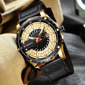 Montre homme Curren Top marque montres-bracelets en cuir décontracté pour hommes mode horloges à Quartz Relojes Para Hombre Q0524