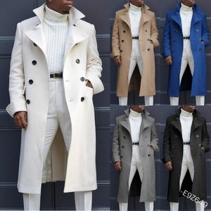 Mannen Witte Lange Jassen Herfst Wol Blends Lange Mouwen Trenchcoat Mode Mannelijke Plus Size Kleding Causale Winter Bovenkleding