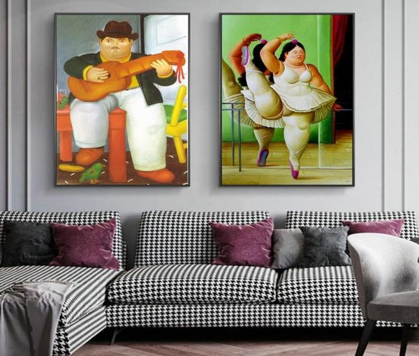 Homme avec une guitare par Fernando Botero célèbre Art peinture Bailarina toile Art peinture à l'huile pour salon décor à la maison No Frame9906025