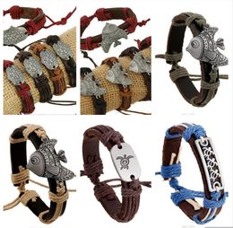 Man vrouw antieke zilveren koehide armband 100% koehide armband vis zeeschildpad leer paar armband multiple style keuzes