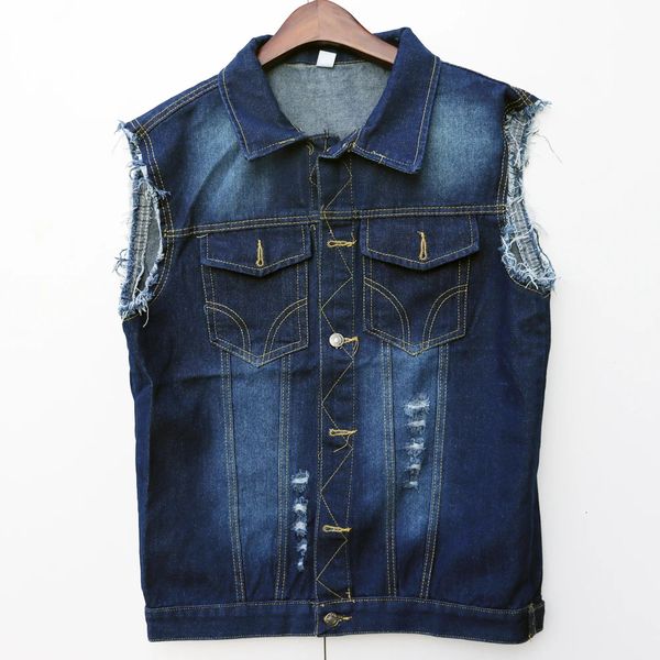 Homme femme Denim gilet à capuche sans manches gilet pour cowboy vivre pour monter moto hip hop jeans manteaux gilet biker gilet 240112