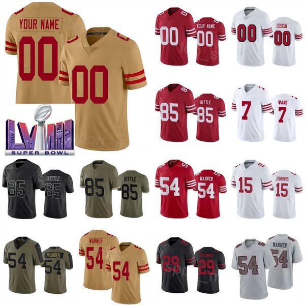 85 George Kittle Jersey Football Super Bowls 15 Jauan Jennings 3 Ray-Ray McCloud III 54 Fred Warner 57 Dre Greenlaw 29 Talanoa Hufanga 7 Charvarius Ward Homme Femme Enfants