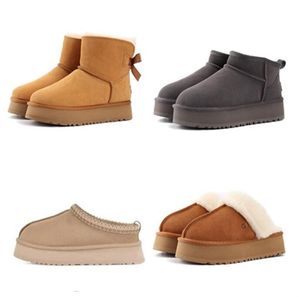 Pantoufles à plateforme avec nœud pour homme et femme, mini bottes de neige pour garder au chaud, bottes décontractées en peluche en peau de mouton avec boîte, sacs à poussière, beau Noël