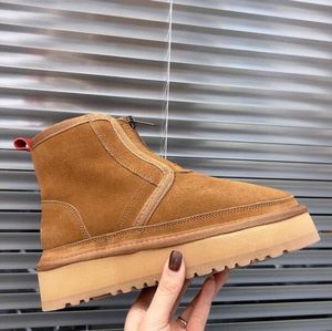 Homme femmes designer classique en cuir hiver bottes chaudes chaussures argent clair Tan fermeture éclair botte en peluche bottes chaudes décontractées