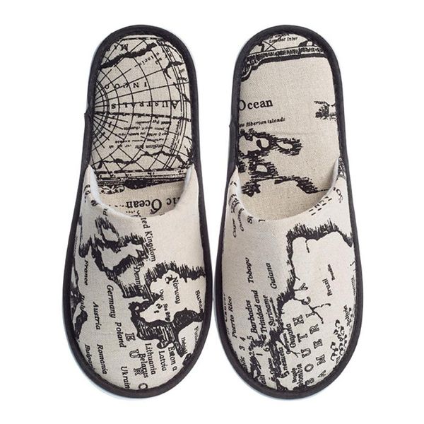 Hombre Mujer mapa estampado punta cerrada antideslizante portátil invitado niños El práctico viaje baño desechable zapatilla Spa zapatillas de casa