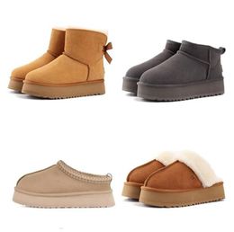 Heren Dames Tazz-platformslippers met strik Laarzen Mini-sneeuwlaarzen houden warme laars Schapenvacht Pluche vrijetijdslaarzen met kaartstofzakken Mooie kerst