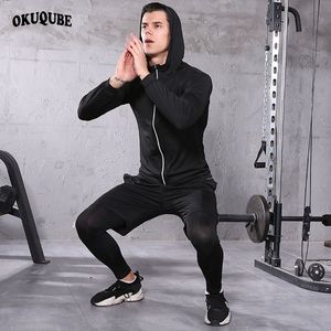 Vêtements d'entraînement pour hommes, vêtements de sport réfléchissants à capuche, survêtement élastique respirant, cyclisme, basket-ball, gymnastique, course à pied, ensembles de sport M-3XL W220418